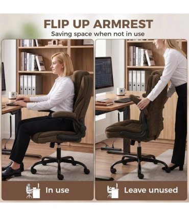 HOMCOM Office Chair, Ergonomic Desk Chair with Flip-up Armrest, Pocket Springs, Swivel Wheels, Adjustable Height, Brown