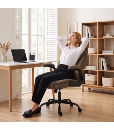 HOMCOM Office Chair, Ergonomic Desk Chair with Flip-up Armrest, Pocket Springs, Swivel Wheels, Adjustable Height, Brown