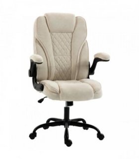HOMCOM Office Chair, Ergonomic Desk Chair with Flip-up Armrest, Pocket Springs, Swivel Wheels, Adjustable Height, Beige