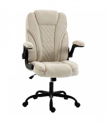 HOMCOM Office Chair, Ergonomic Desk Chair with Flip-up Armrest, Pocket Springs, Swivel Wheels, Adjustable Height, Beige