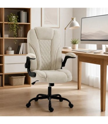 HOMCOM Office Chair, Ergonomic Desk Chair with Flip-up Armrest, Pocket Springs, Swivel Wheels, Adjustable Height, Beige