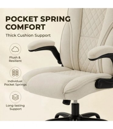 HOMCOM Office Chair, Ergonomic Desk Chair with Flip-up Armrest, Pocket Springs, Swivel Wheels, Adjustable Height, Beige