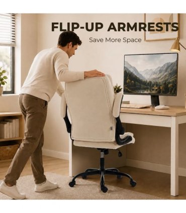 HOMCOM Office Chair, Ergonomic Desk Chair with Flip-up Armrest, Pocket Springs, Swivel Wheels, Adjustable Height, Beige