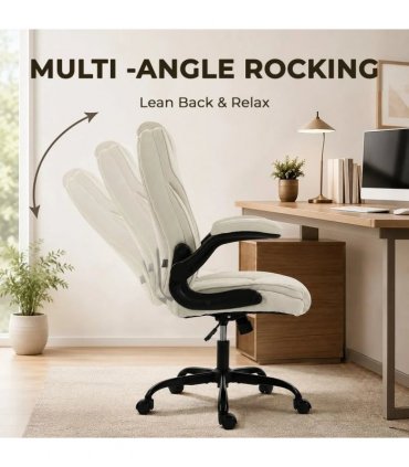 HOMCOM Office Chair, Ergonomic Desk Chair with Flip-up Armrest, Pocket Springs, Swivel Wheels, Adjustable Height, Beige