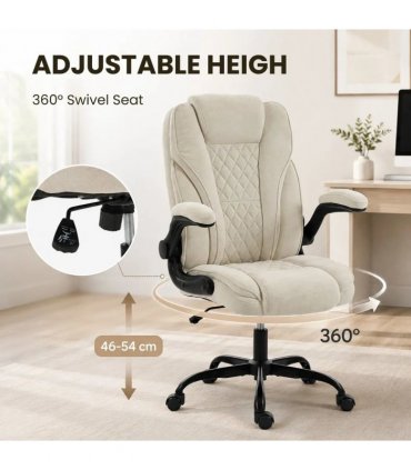 HOMCOM Office Chair, Ergonomic Desk Chair with Flip-up Armrest, Pocket Springs, Swivel Wheels, Adjustable Height, Beige