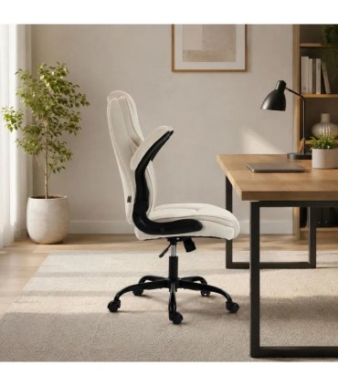 HOMCOM Office Chair, Ergonomic Desk Chair with Flip-up Armrest, Pocket Springs, Swivel Wheels, Adjustable Height, Beige