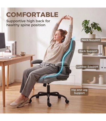 HOMCOM Office Chair, Ergonomic Desk Chair with Flip-up Armrest, Pocket Springs, Swivel Wheels, Adjustable Height, Dark Grey