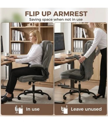 HOMCOM Office Chair, Ergonomic Desk Chair with Flip-up Armrest, Pocket Springs, Swivel Wheels, Adjustable Height, Dark Grey