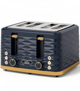 HOMCOM Toaster, Toaster 4 Slice with 7 Browning Levels, High Lift, Reheat/Defrost/Cancel, Dark Blue