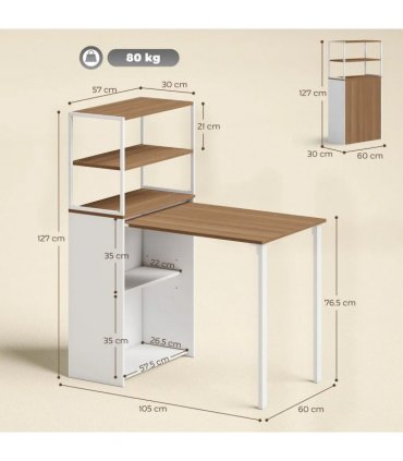 HOMCOM Folding Shelf and Work Table - Natural
