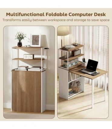 HOMCOM Folding Shelf and Work Table - Natural