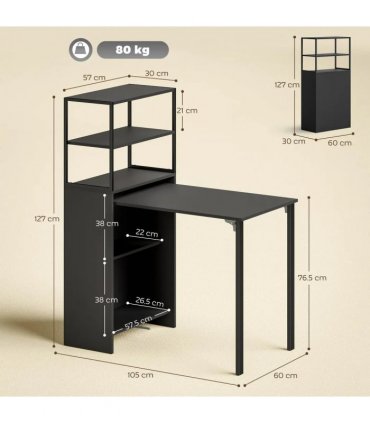 HOMCOM Folding Shelf and Work Table - Black