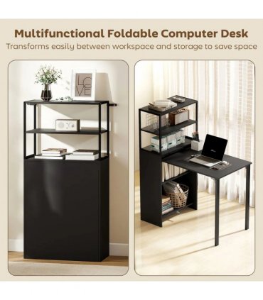 HOMCOM Folding Shelf and Work Table - Black