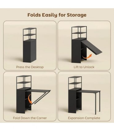 HOMCOM Folding Shelf and Work Table - Black