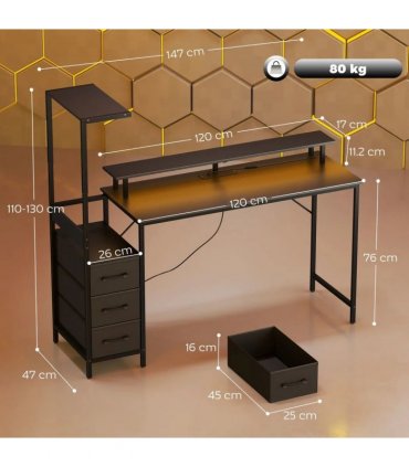 HOMCOM 147cm Gaming Desk with Charging Station and Monitor Stand, Computer Table for Home Office with RGB Lights, Black