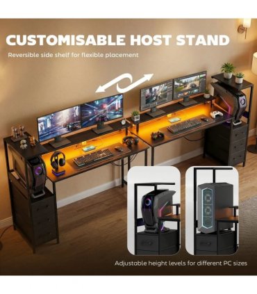 HOMCOM 147cm Gaming Desk with Charging Station and Monitor Stand, Computer Table for Home Office with RGB Lights, Black
