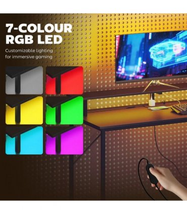 HOMCOM 147cm Gaming Desk with Charging Station and Monitor Stand, Computer Table for Home Office with RGB Lights, Black