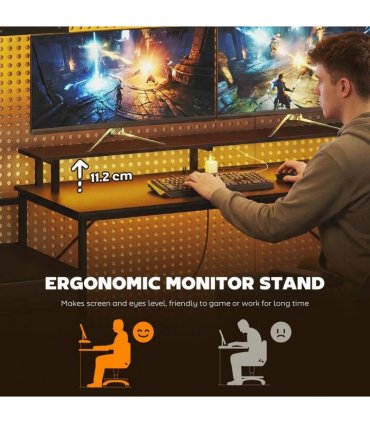HOMCOM 147cm Gaming Desk with Charging Station and Monitor Stand, Computer Table for Home Office with RGB Lights, Black