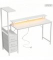 HOMCOM 147cm Gaming Desk with Charging Station and Monitor Stand, Computer Table for Home Office with RGB Lights, White