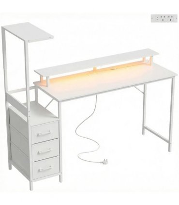 HOMCOM 147cm Gaming Desk with Charging Station and Monitor Stand, Computer Table for Home Office with RGB Lights, White