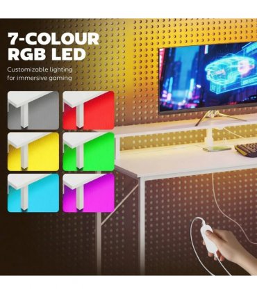 HOMCOM 147cm Gaming Desk with Charging Station and Monitor Stand, Computer Table for Home Office with RGB Lights, White