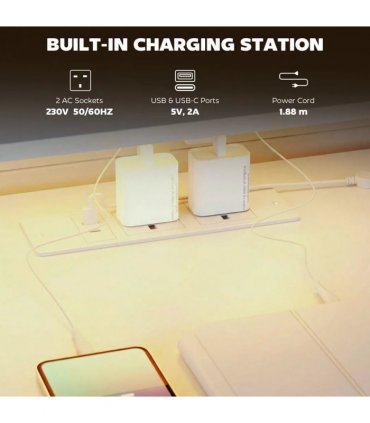 HOMCOM 147cm Gaming Desk with Charging Station and Monitor Stand, Computer Table for Home Office with RGB Lights, White