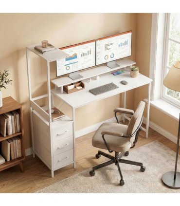HOMCOM 147cm Gaming Desk with Charging Station and Monitor Stand, Computer Table for Home Office with RGB Lights, White