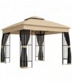Outsunny 3 x 3 m Outdoor Garden Gazebo with Post Shelves, UPF50 Double Roof Patio Permanent Pavilion, Brown