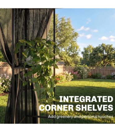Outsunny 3 x 3 m Outdoor Garden Gazebo with Post Shelves, UPF50 Double Roof Patio Permanent Pavilion, Brown