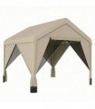 Outsunny 3 x 3 m Patio Gazebo with Netting & Curtains, Outdoor Canopy Shelter with Galvanised Steel Frame, Khaki