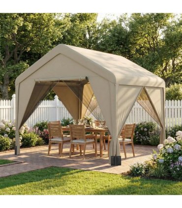 Outsunny 3 x 3 m Patio Gazebo with Netting & Curtains, Outdoor Canopy Shelter with Galvanised Steel Frame, Khaki