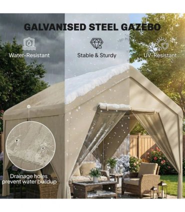 Outsunny 3 x 3 m Patio Gazebo with Netting & Curtains, Outdoor Canopy Shelter with Galvanised Steel Frame, Khaki