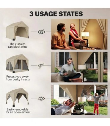 Outsunny 3 x 3 m Patio Gazebo with Netting & Curtains, Outdoor Canopy Shelter with Galvanised Steel Frame, Khaki