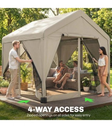 Outsunny 3 x 3 m Patio Gazebo with Netting & Curtains, Outdoor Canopy Shelter with Galvanised Steel Frame, Khaki