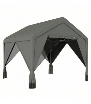 Outsunny 3 x 3 m Patio Gazebo with Netting & Curtains, Outdoor Canopy Shelter with Galvanised Steel Frame, Dark Grey