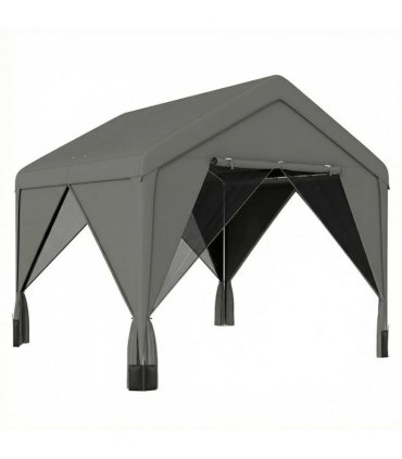 Outsunny 3 x 3 m Patio Gazebo with Netting & Curtains, Outdoor Canopy Shelter with Galvanised Steel Frame, Dark Grey