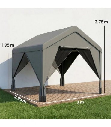 Outsunny 3 x 3 m Patio Gazebo with Netting & Curtains, Outdoor Canopy Shelter with Galvanised Steel Frame, Dark Grey