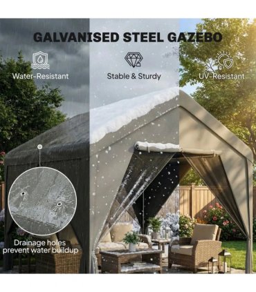Outsunny 3 x 3 m Patio Gazebo with Netting & Curtains, Outdoor Canopy Shelter with Galvanised Steel Frame, Dark Grey