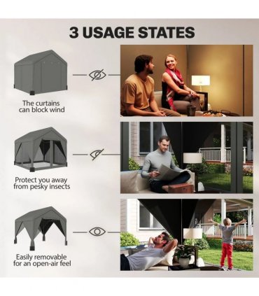 Outsunny 3 x 3 m Patio Gazebo with Netting & Curtains, Outdoor Canopy Shelter with Galvanised Steel Frame, Dark Grey