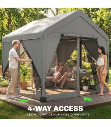 Outsunny 3 x 3 m Patio Gazebo with Netting & Curtains, Outdoor Canopy Shelter with Galvanised Steel Frame, Dark Grey