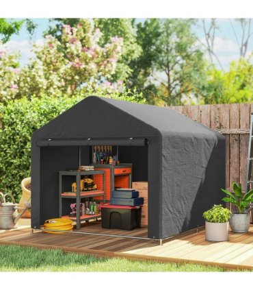 Outsunny 6.6 x 7.8ft Outdoor Garden Storage Shed, Waterproof Bike Tent with Roll-up Zipper Door, Galvanised Metal Frame, Portable Shed Shelter Carport for Motorcycle Garden Tools, Dark Grey