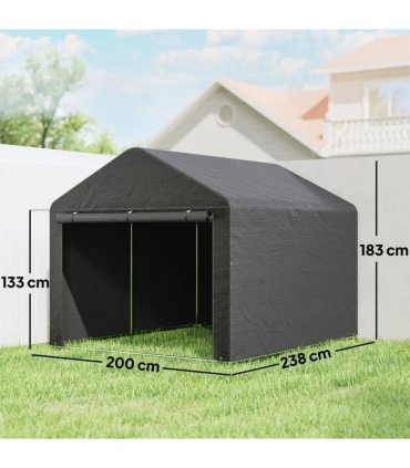 Outsunny 6.6 x 7.8ft Outdoor Garden Storage Shed, Waterproof Bike Tent with Roll-up Zipper Door, Galvanised Metal Frame, Portable Shed Shelter Carport for Motorcycle Garden Tools, Dark Grey