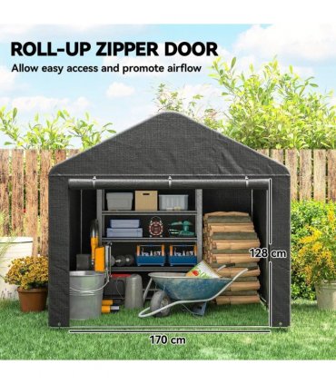 Outsunny 6.6 x 7.8ft Outdoor Garden Storage Shed, Waterproof Bike Tent with Roll-up Zipper Door, Galvanised Metal Frame, Portable Shed Shelter Carport for Motorcycle Garden Tools, Dark Grey
