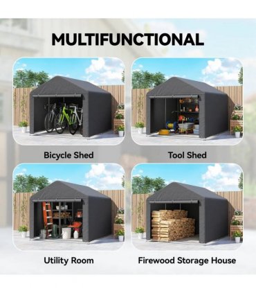 Outsunny 6.6 x 7.8ft Outdoor Garden Storage Shed, Waterproof Bike Tent with Roll-up Zipper Door, Galvanised Metal Frame, Portable Shed Shelter Carport for Motorcycle Garden Tools, Dark Grey
