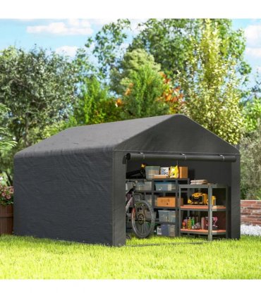 Outsunny 6.6 x 7.8ft Outdoor Garden Storage Shed, Waterproof Bike Tent with Roll-up Zipper Door, Galvanised Metal Frame, Portable Shed Shelter Carport for Motorcycle Garden Tools, Dark Grey