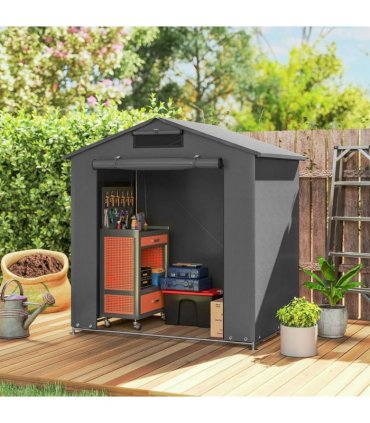Outsunny 6 x 4 ft Outdoor Garden Storage Shed, Waterproof Bike Tent with Vent and Roll-Up Zipper Door