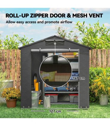 Outsunny 6 x 4 ft Outdoor Garden Storage Shed, Waterproof Bike Tent with Vent and Roll-Up Zipper Door