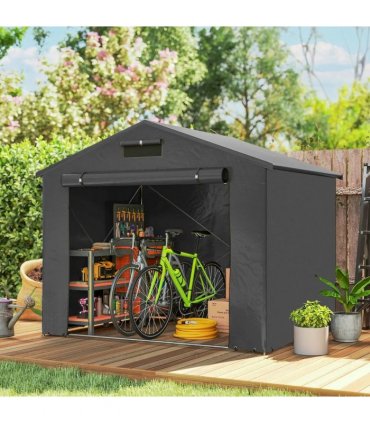 Outsunny 8 x 6 ft Outdoor Garden Storage Shed, Waterproof Bike Tent with Roll-Up Zipper Door