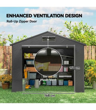 Outsunny 8 x 6 ft Outdoor Garden Storage Shed, Waterproof Bike Tent with Roll-Up Zipper Door