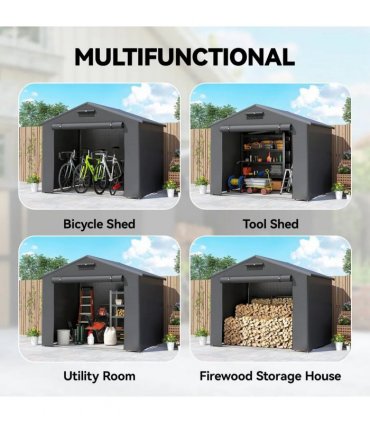 Outsunny 8 x 6 ft Outdoor Garden Storage Shed, Waterproof Bike Tent with Roll-Up Zipper Door